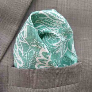 Gascoigne Small Hand Stitched Pocket Square Green White Floral Cotton Men's